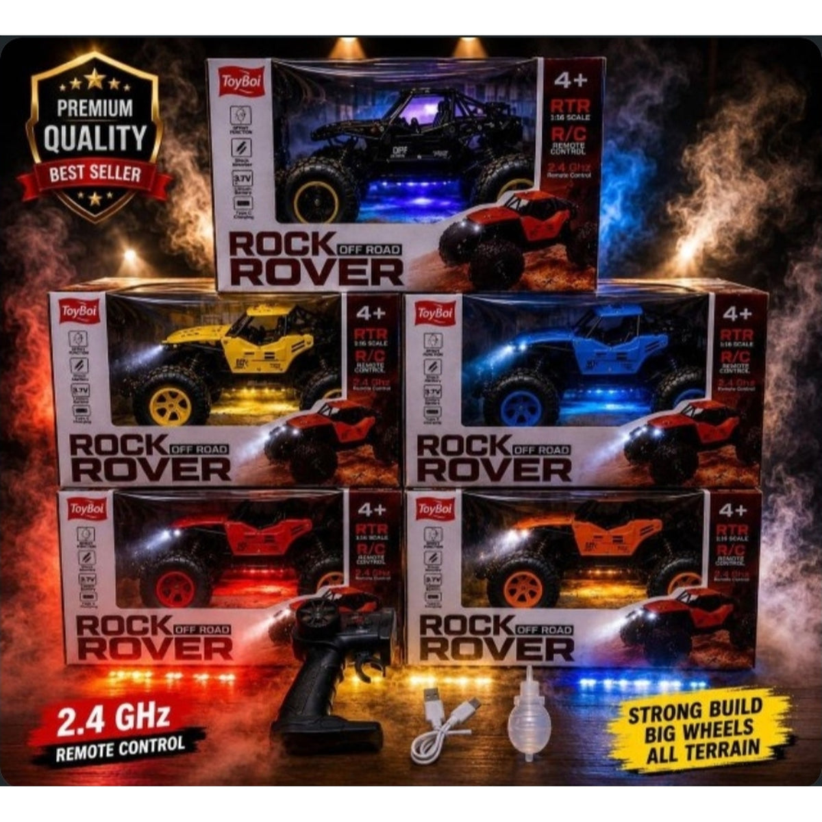 Toyboi Rock Rover 1:16 Off-Road RC Car – Smoke & Lights (Multicolour)