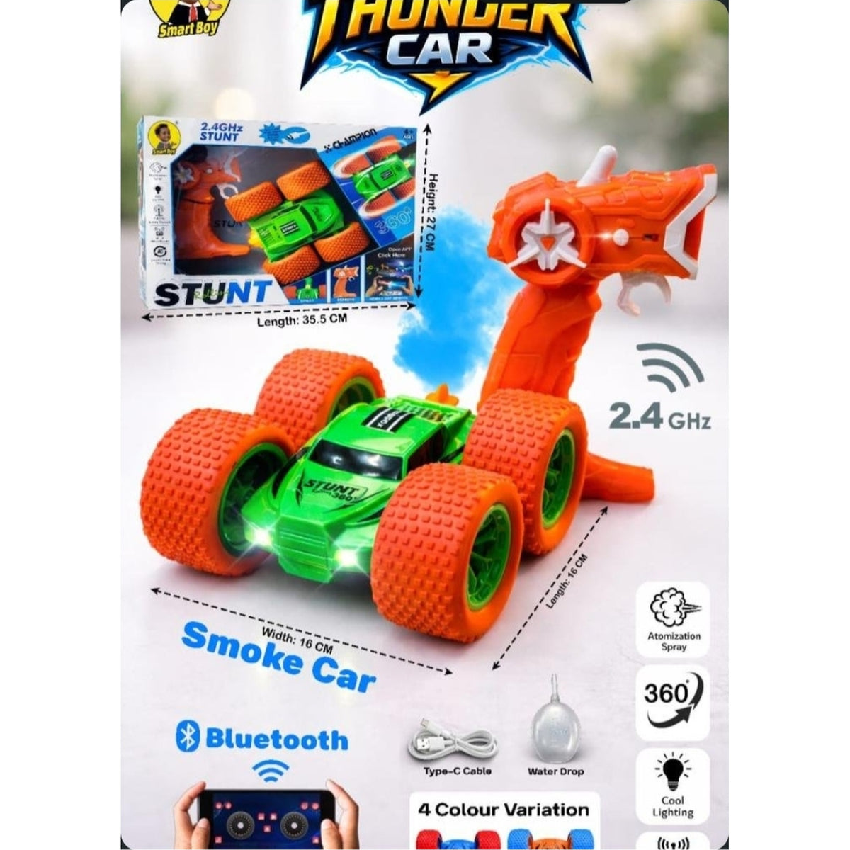Toynus Thunder Stunt Car – Smoke, App Control & 360° Flip (Multicolour)