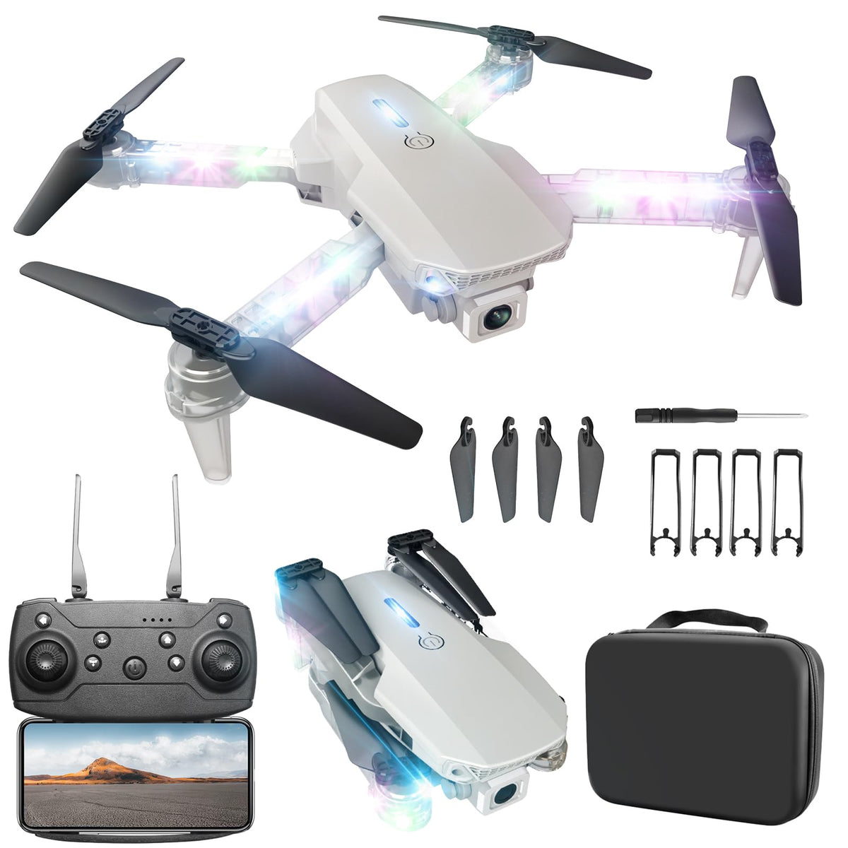 E88 D Pro Foldable Dual Camera Drone with Led Lights and  Double Battery