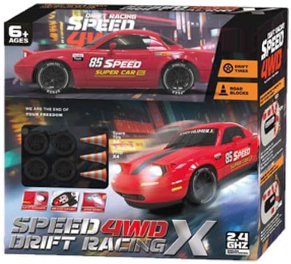 Speed 4WD Drift Racing X RC Car – 2.4GHz with Spare Drift Tyres & Road ...