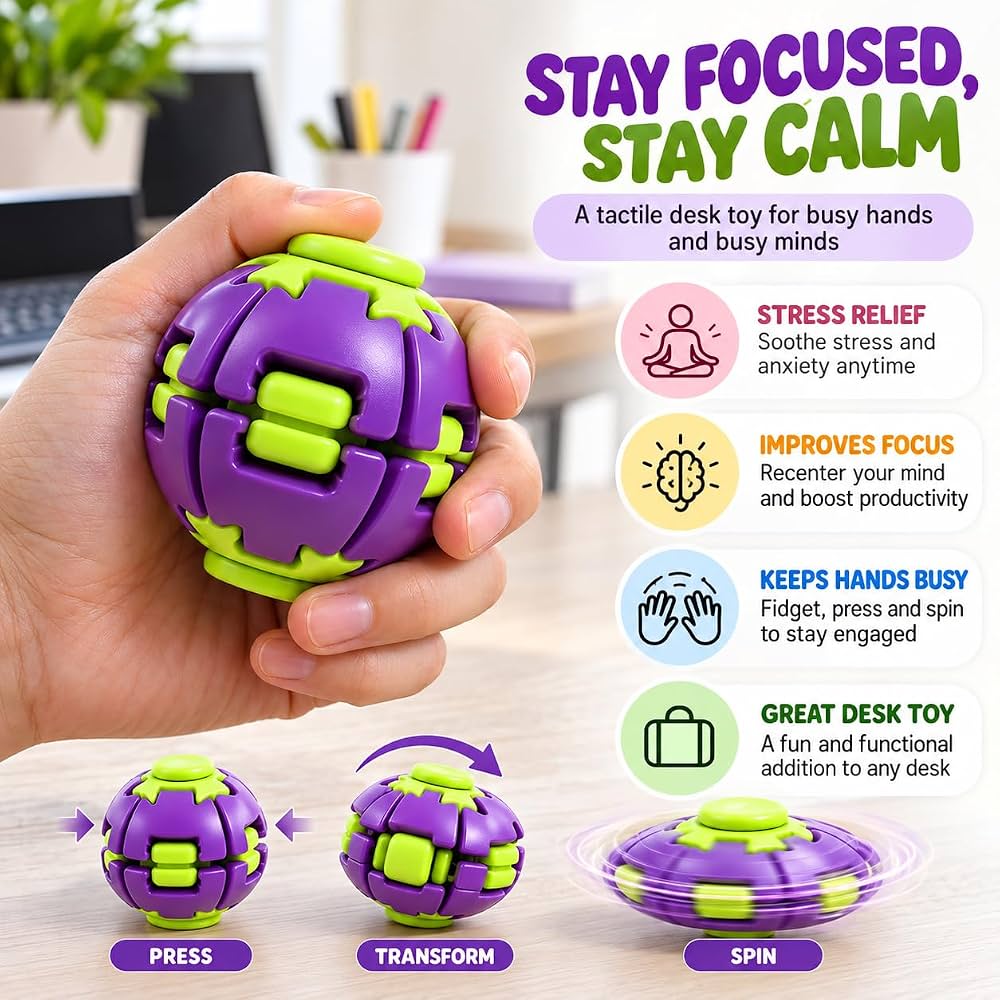 Gear Fidget Ball – Press & Spin Mechanical Fidget Toy