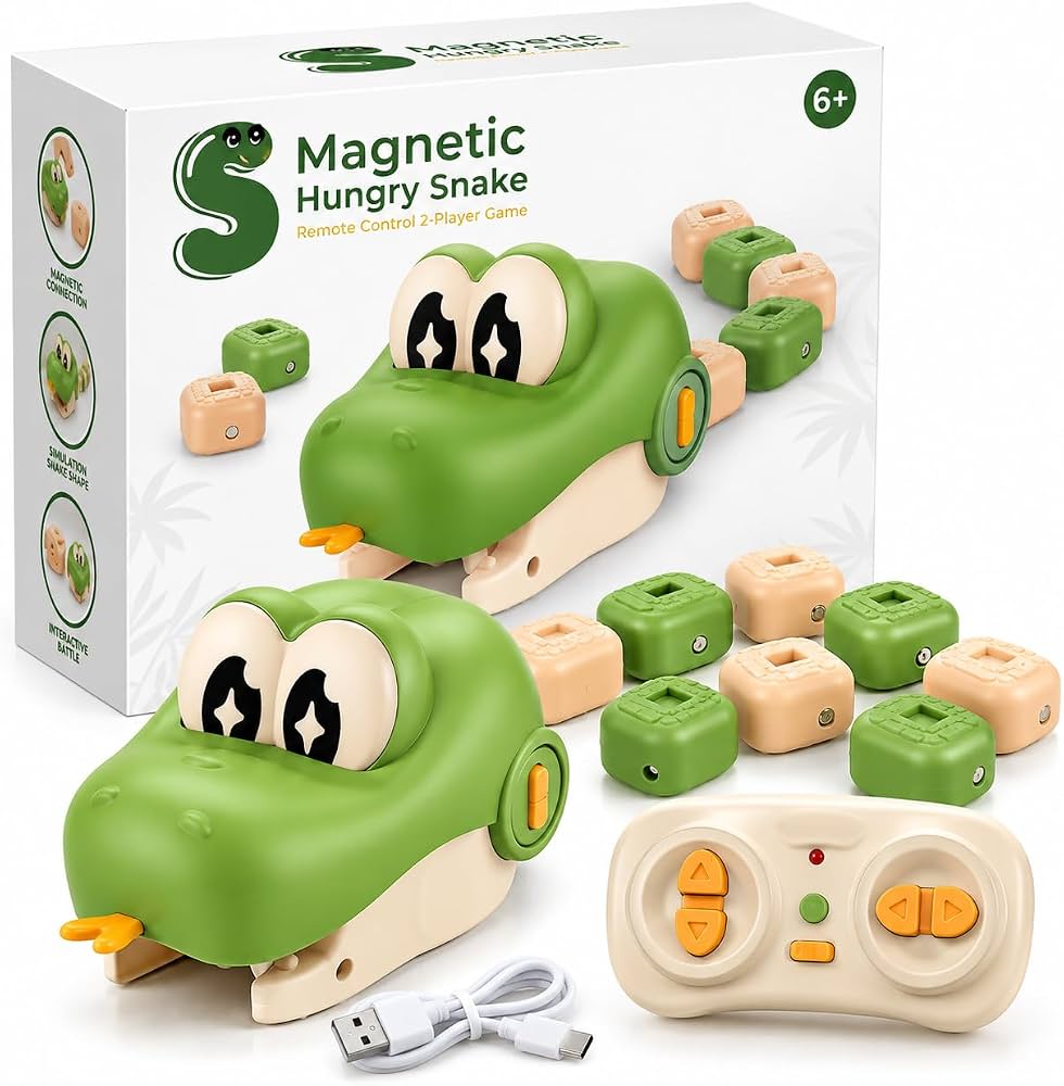 Magnetic Hungry Snake RC Toy – Remote Control Snake with Magnetic Blocks & LED Eyes