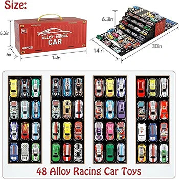 Die-Cast Car Storage Carry Case with 48 Mini Pull Back Cars