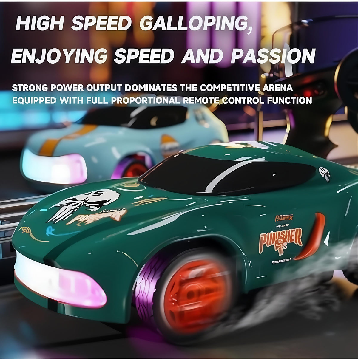 Mini 4WD RC Desktop Drift Car – 2.4G Remote Control with RGB Lights & Drift Tyres