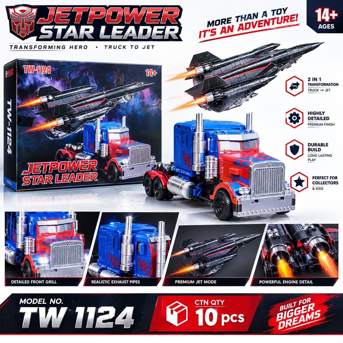 TW-1124 Jetpower Star Leader truck to jet robot