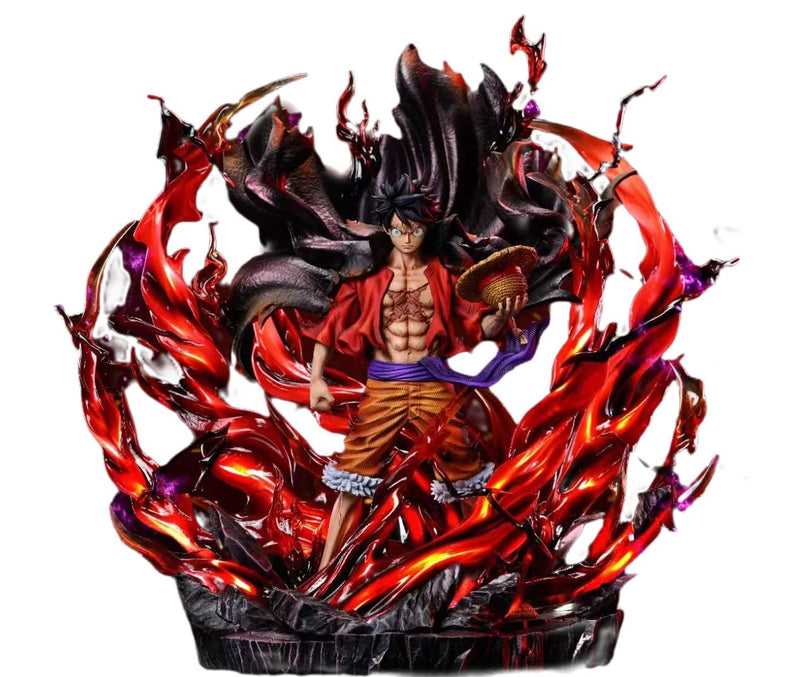 One Piece Luffy Wano Conqueror's Haki LED Statue with Swappable Heads