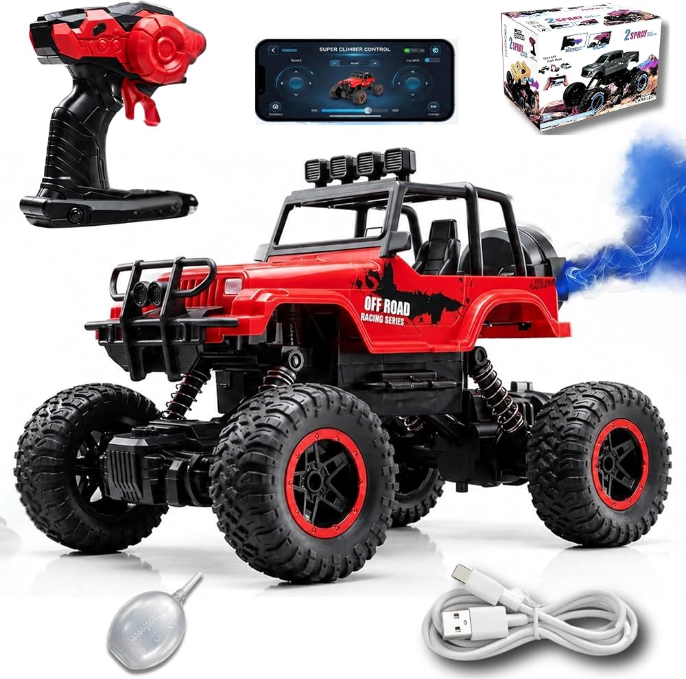 Off-Road RC Rock Crawler with Dual Spray Mist – App & Remote Control Monster Truck