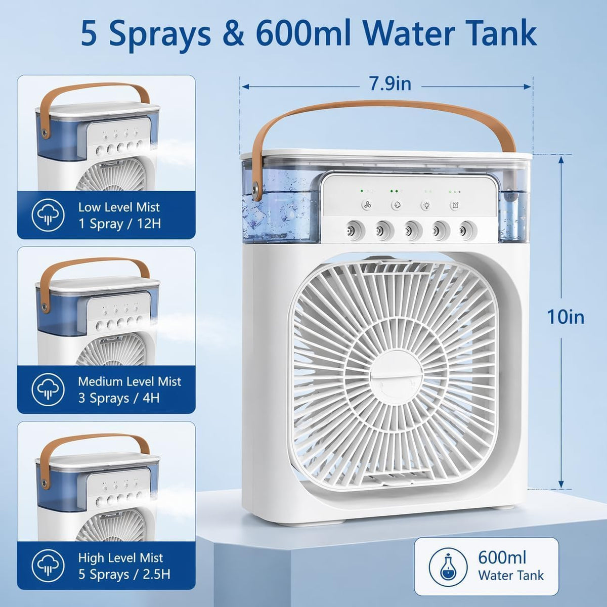 Mini Air Cooler Fan with Mist – 600 ml Tank