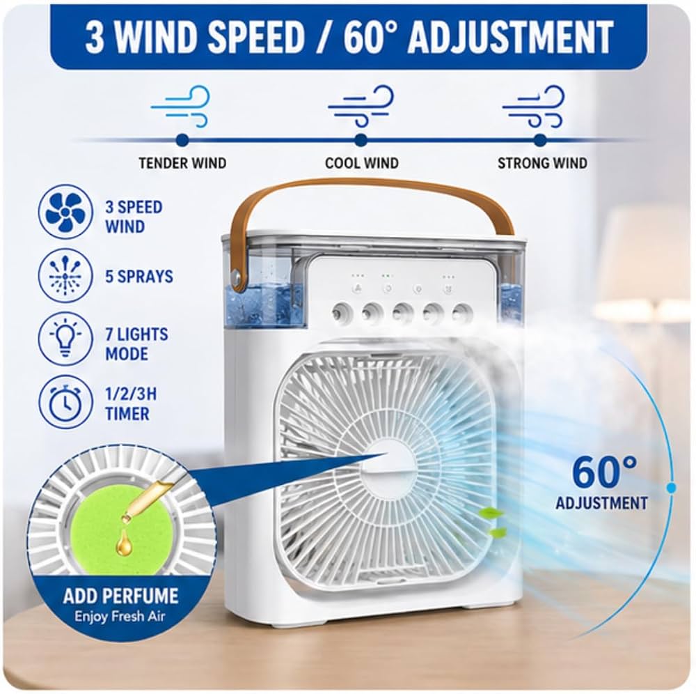 Mini Air Cooler Fan with Mist – 600 ml Tank