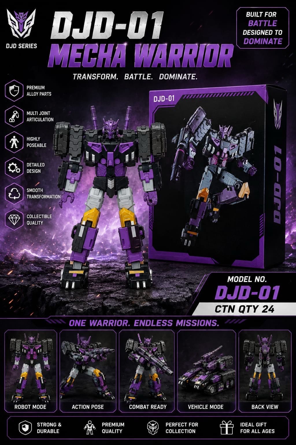 DJD-01 Mecha Warrior purple tank robot