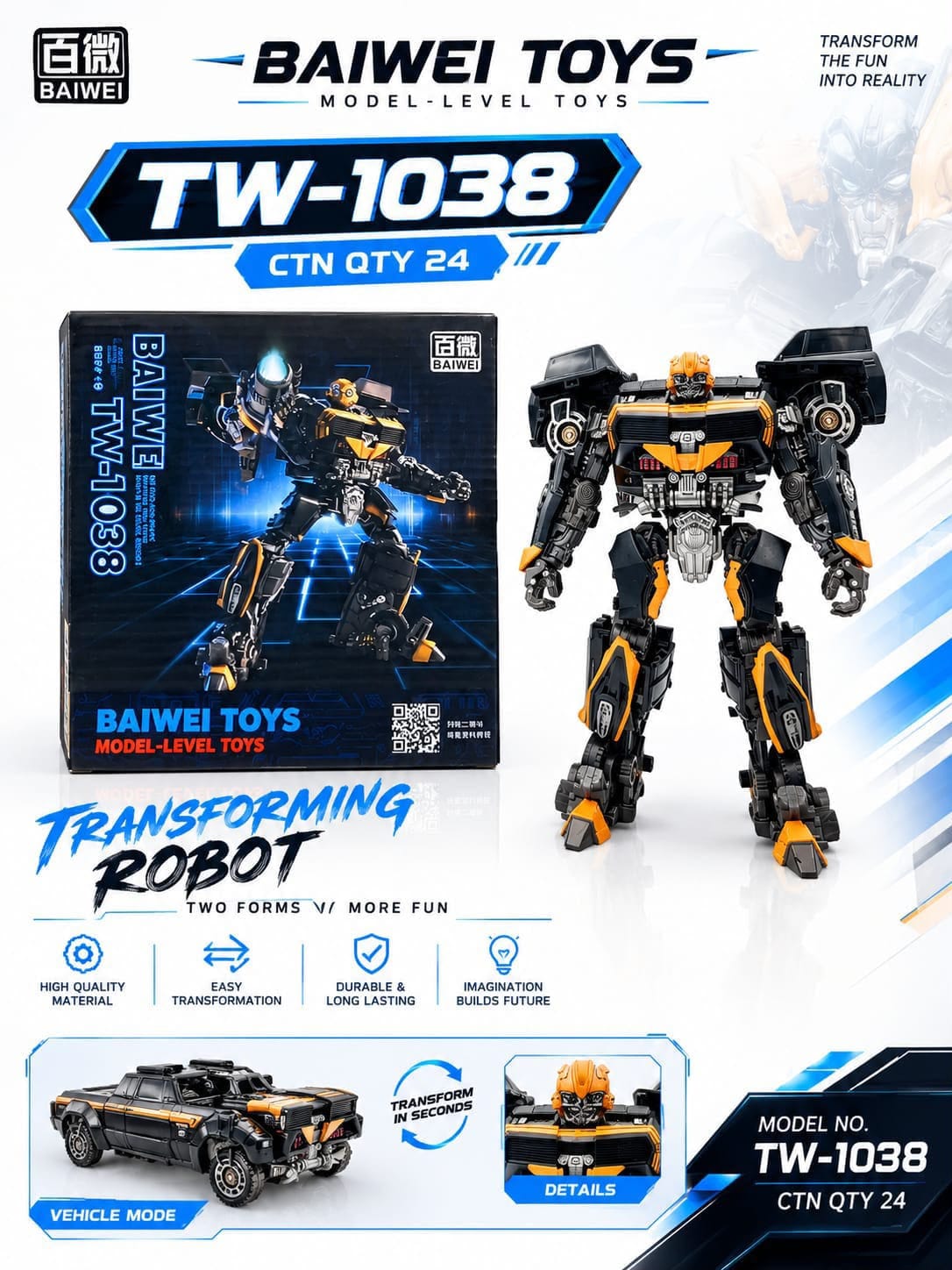 Baiwei TW-1038 black and orange pickup truck robot