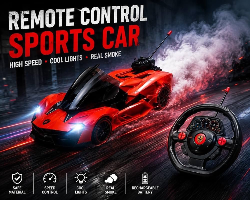 Toynus Super Car 1:16 RC – Remote Door Open, Smoke & Headlights (Multicolour)
