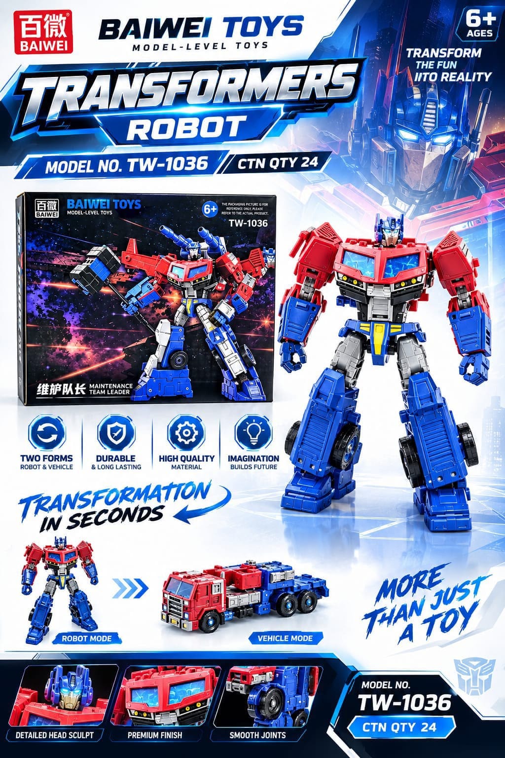 Baiwei TW-1036 red and blue truck robot