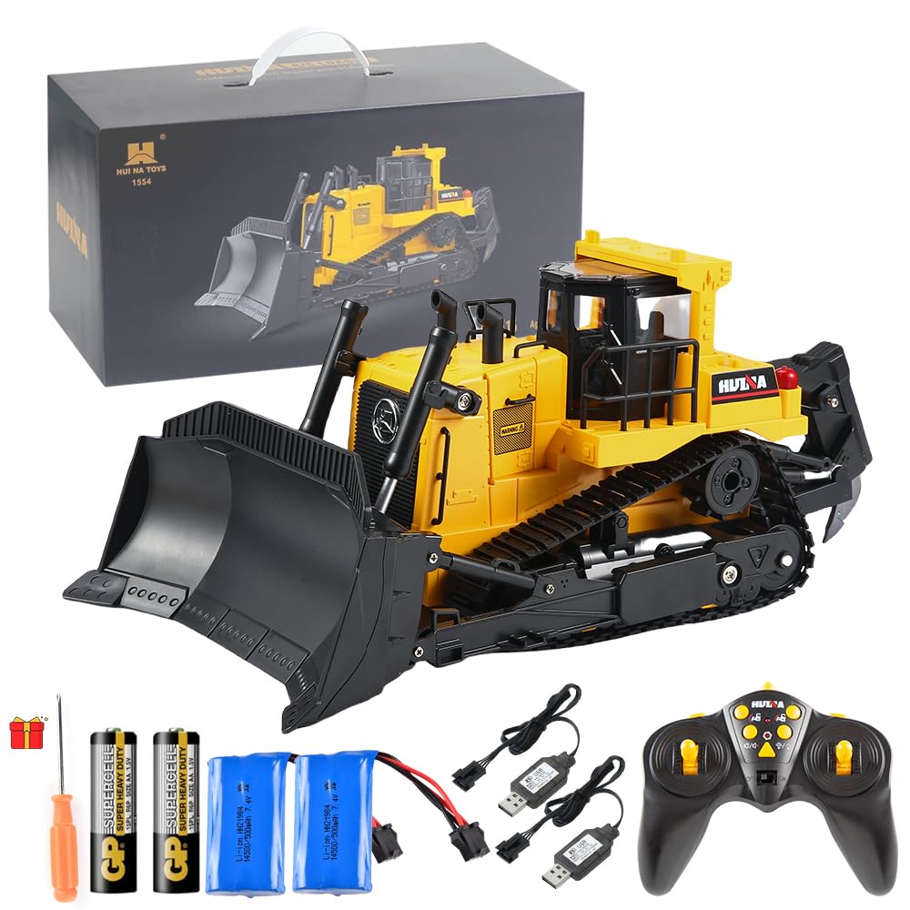 Huina 1554 1:18 RC Bulldozer – 11-Channel Alloy Remote Control Crawler Dozer