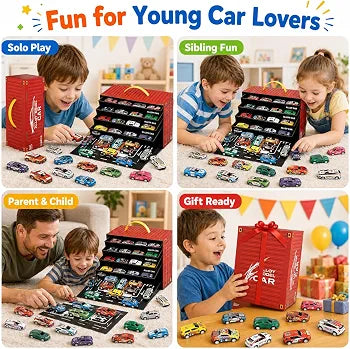 Die-Cast Car Storage Carry Case with 48 Mini Pull Back Cars