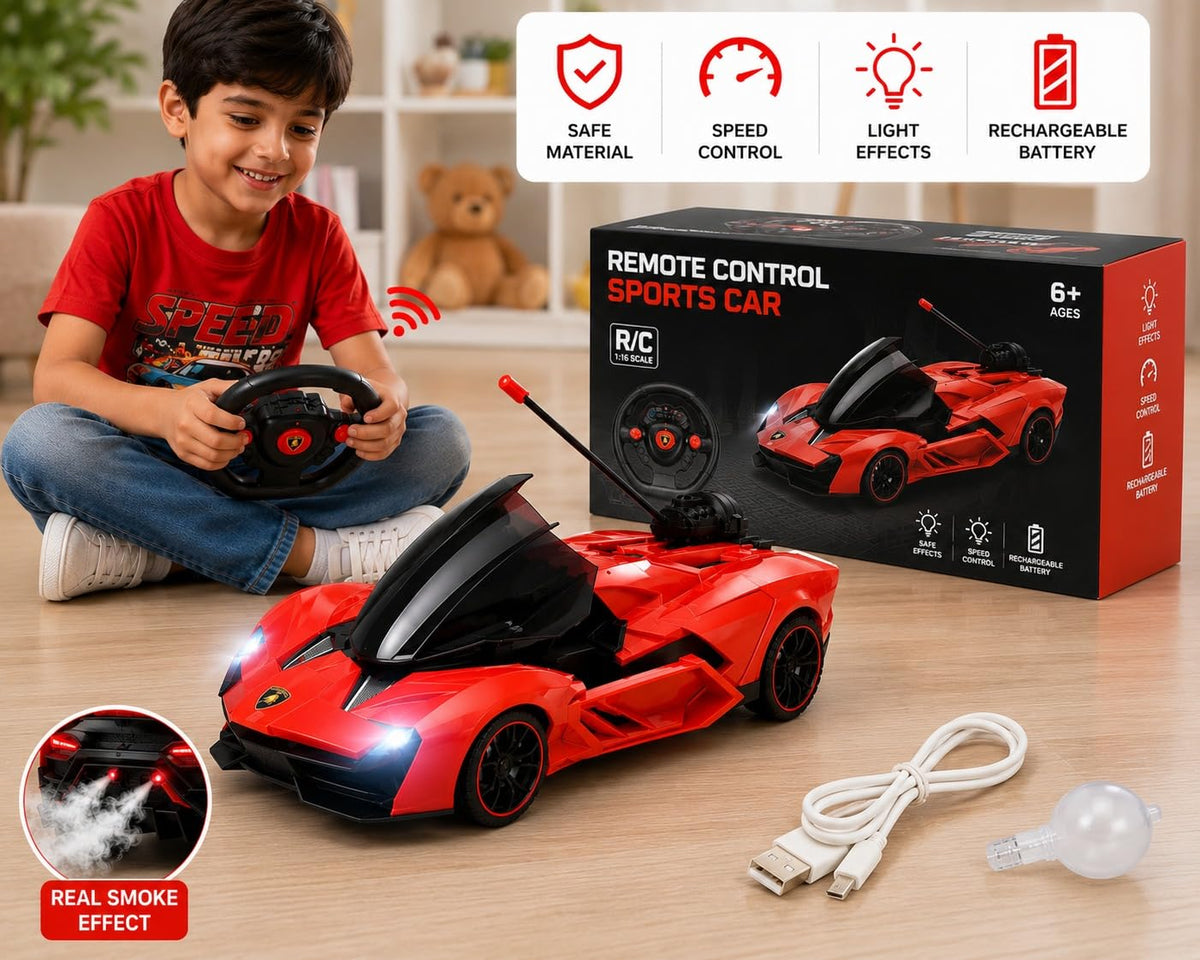 Toynus Super Car 1:16 RC – Remote Door Open, Smoke & Headlights (Multicolour)