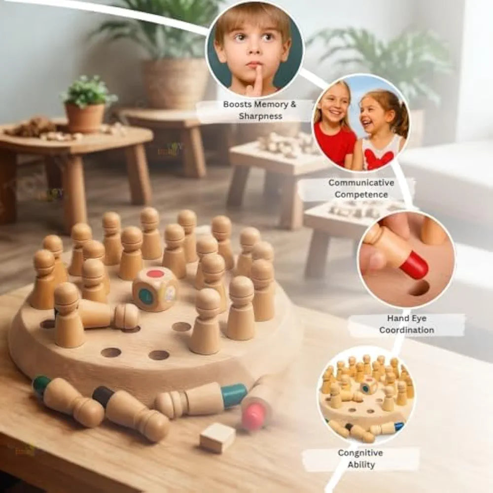 Wooden Memory Chess – Colour Match Game