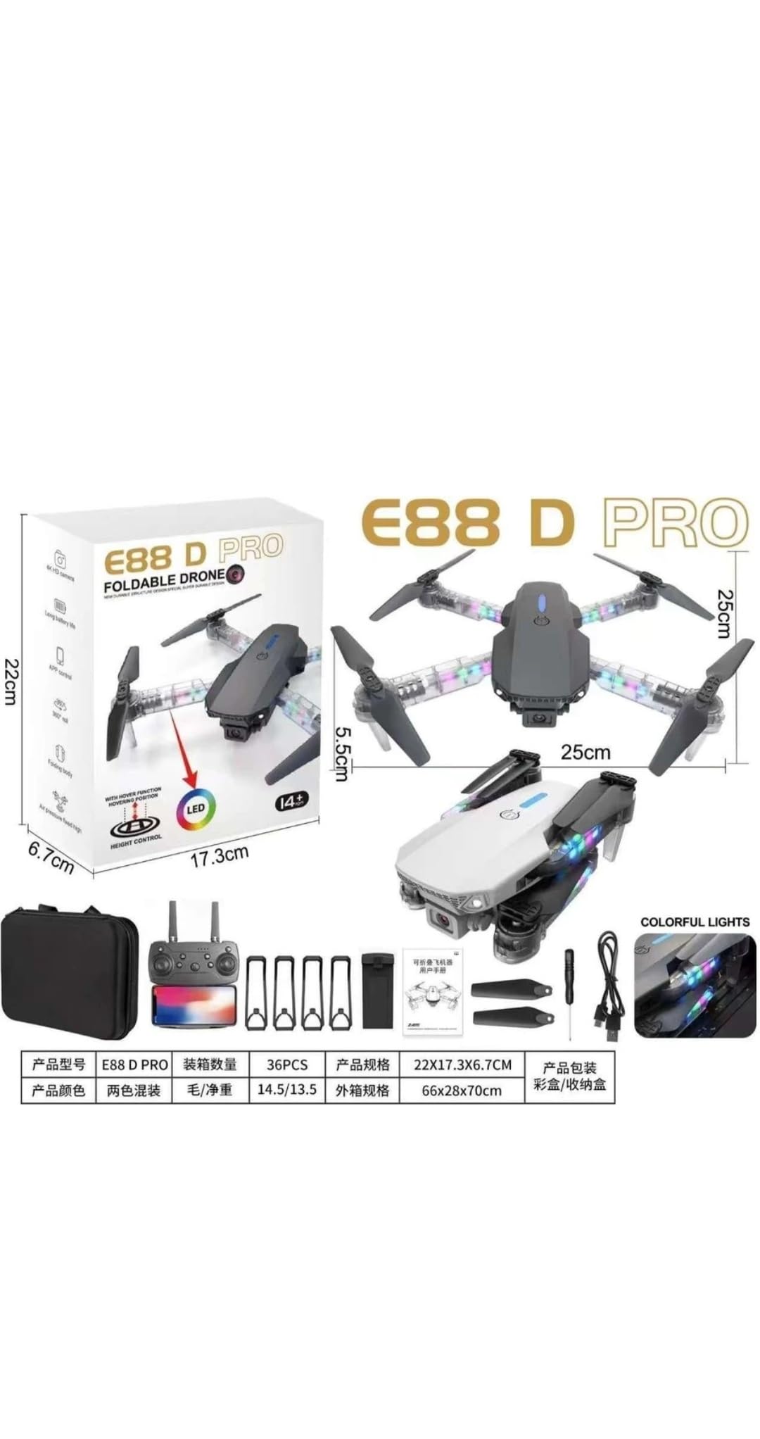 E88 D Pro Foldable Dual Camera Drone with Led Lights and  Double Battery