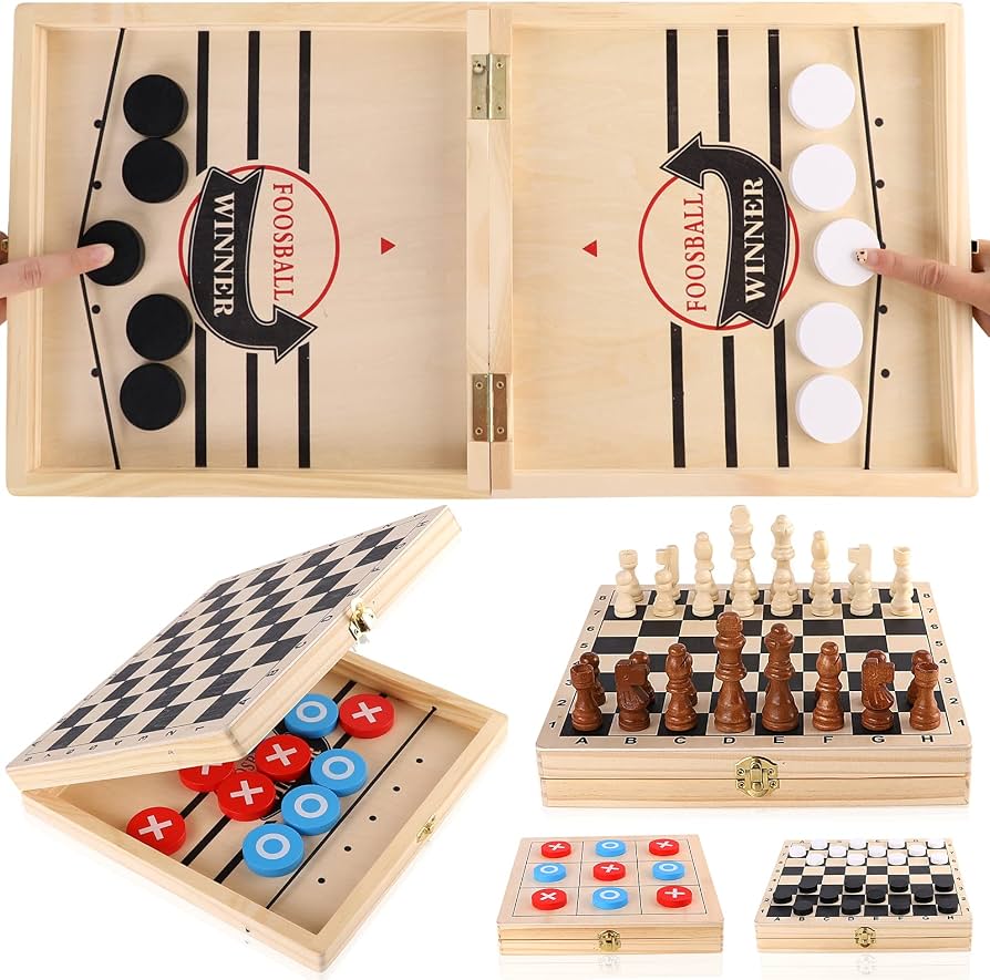 Wooden 2-in-1 Fast Sling Puck Game with Chess - image 4