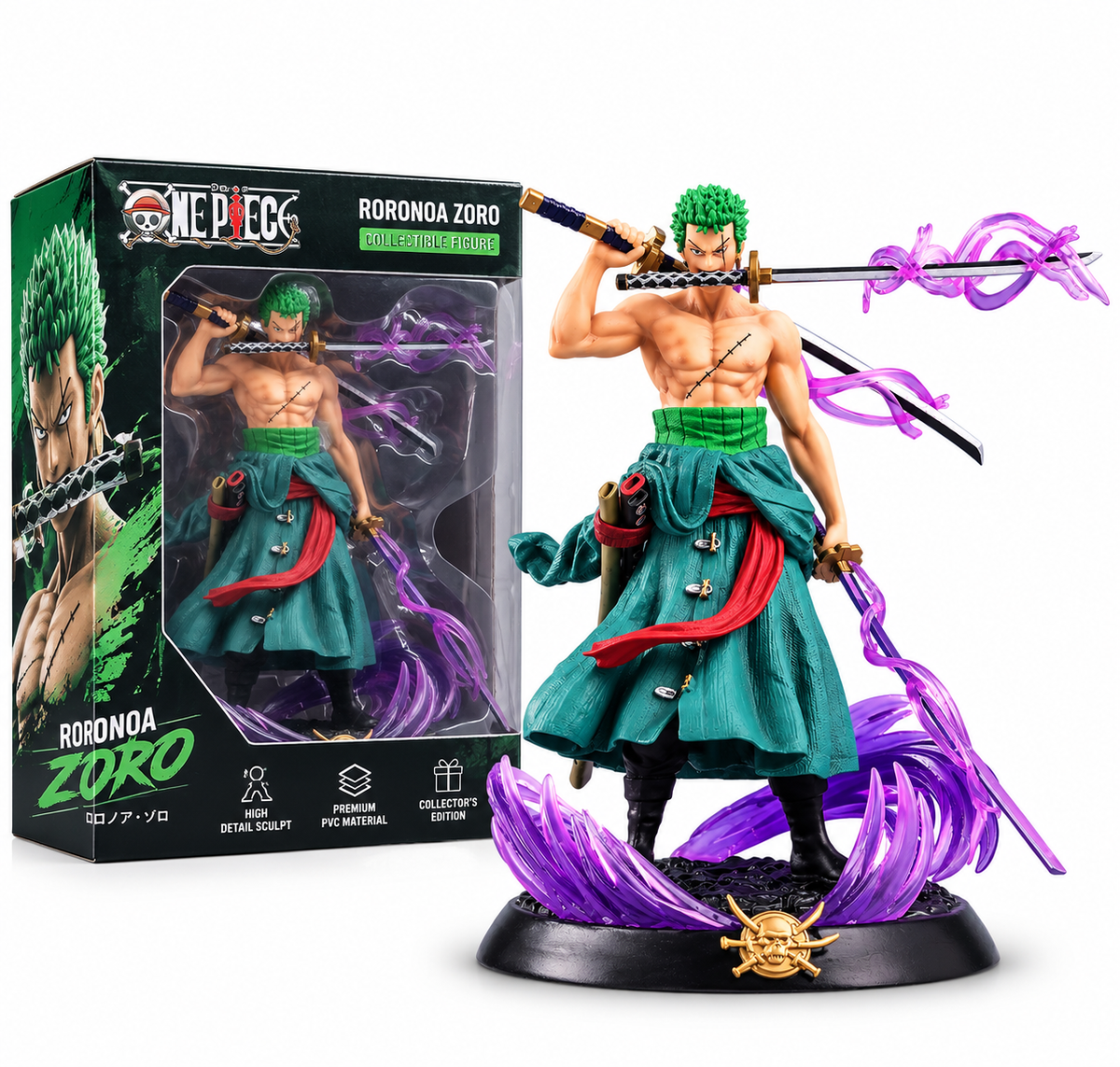 One Piece Zoro Figure with 2 Heads – 21cm