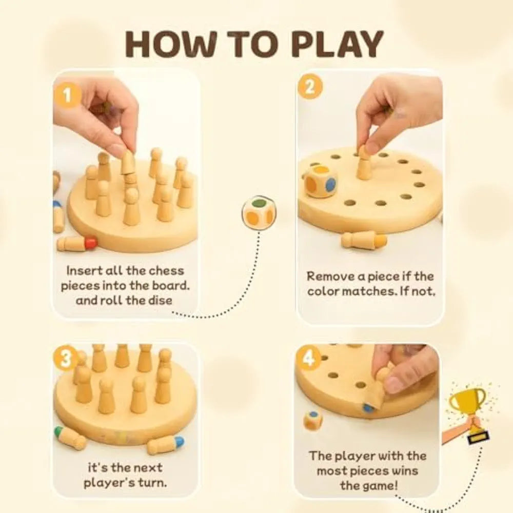 Wooden Memory Chess – Colour Match Game