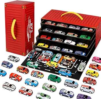 Die-Cast Car Storage Carry Case with 48 Mini Pull Back Cars
